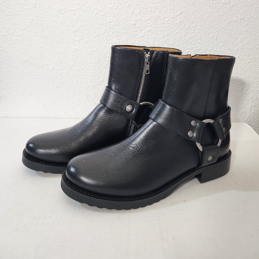 Frye Veronica Flex Harness Ankle Boots Women’s Black Leather Moto Biker Zip 7.5